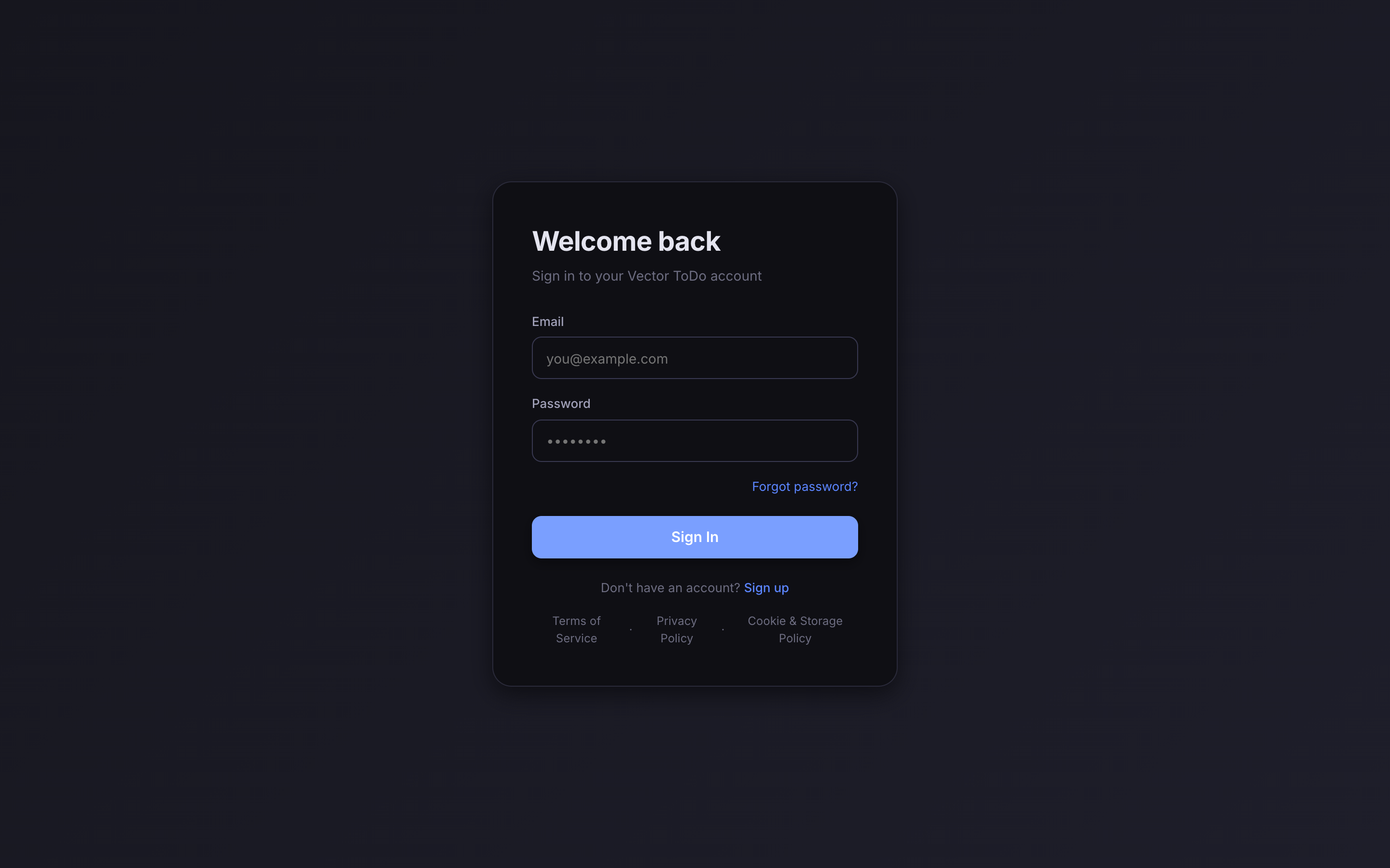 Sign up page